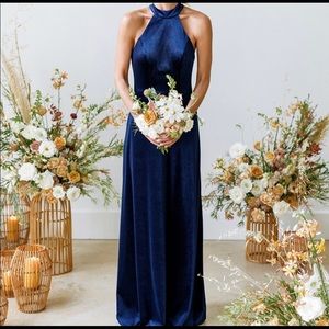 REVELRY Royal Blue Tori Velvet Maxi Dress High Neckline Wedding formal - size 6